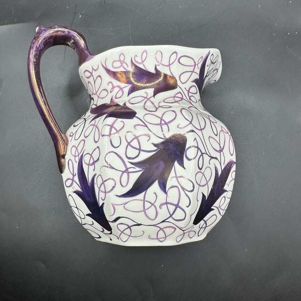 Antique Wedgwood Pink Lusterware Leaves 20 oz Octagonal Milk Jug Pitcher C5239